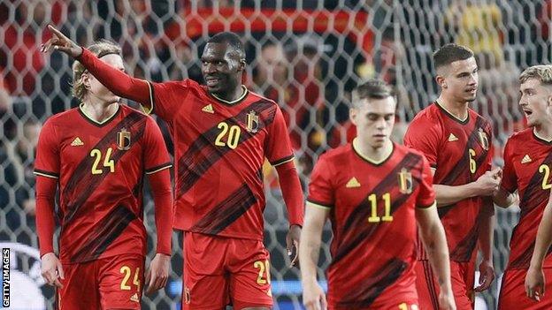 Christian Benteke (second from left) celebrates scoring