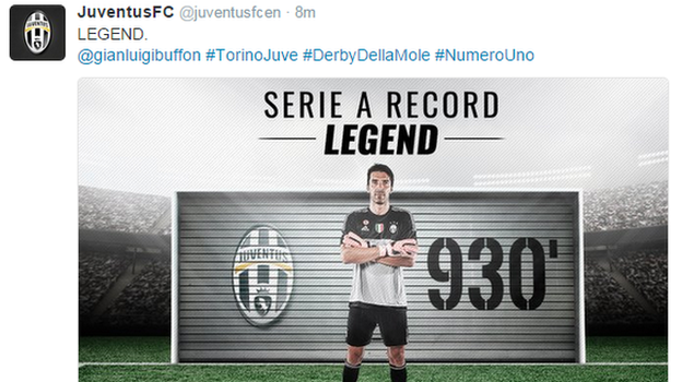 Juventus tweet Gianluigi Buffon's record