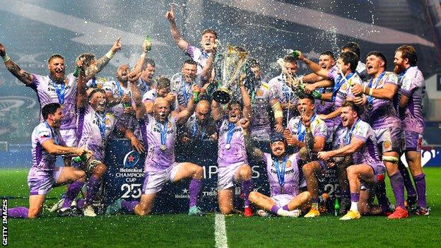 Exeter celebrate winning the 2020 Champions Cup final