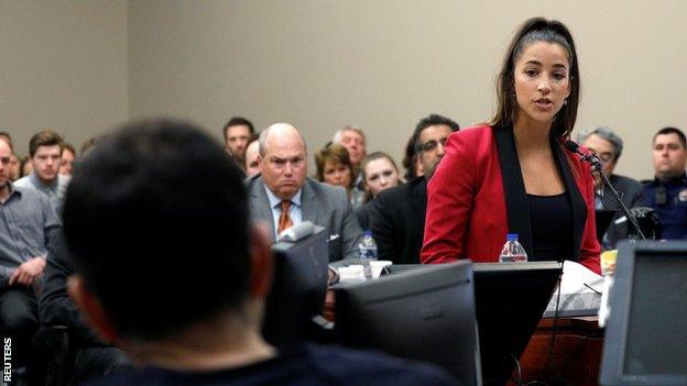 Aly Raisman addressing the court at Larry Nassar's sentencing hearing