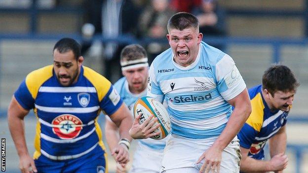 Jamie Blamire makes a break for Newcastle Falcons