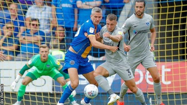 Steve Morison (centre) made his Shrewsbury debut in Saturday's 1-0 home win over Portsmouth