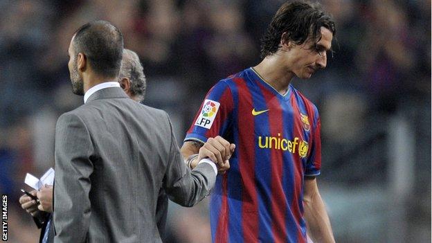 Zlatan Ibrahimovic and former Barcelona coach Pep Guardiola