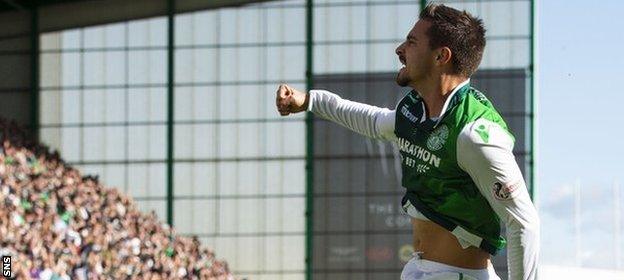 Jamie Maclaren was in his second spell with Hibs on loan