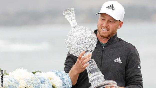 Daniel Berger with the Pebble Beach Pro-Am trophy