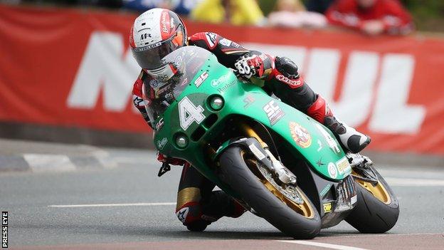 Michael Rutter on the way to winning the Lightweight Supertwins TT on Wednesday