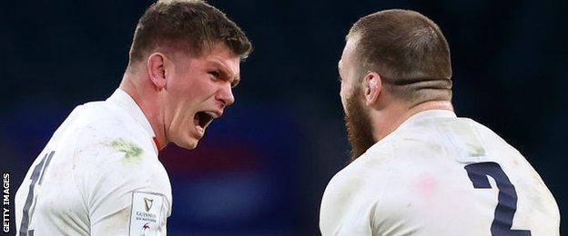 Owen Farrell celebrates with Luke Cowan-Dickie