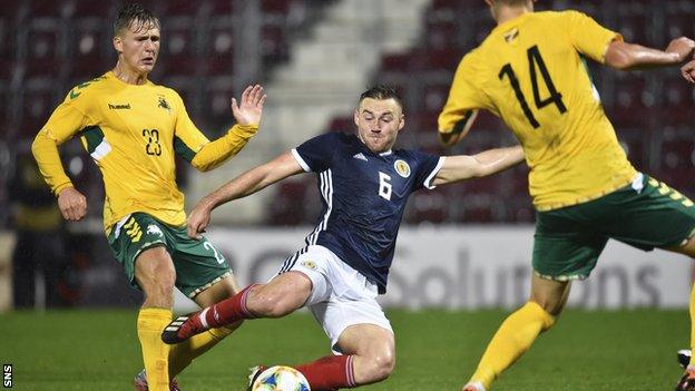 Scot Allan Campbell takes a shot at goal