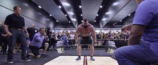 Arnold Schwarzenegger was one of the supporting gallery to watch Eddie Hall set a new world deadlift record in Australia