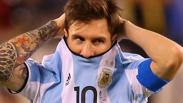 Lionel Messi playing for Argentina