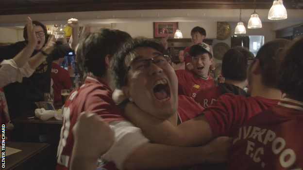 About 40 Liverpool fans watched Minamino's debut in a pub in Tokyo