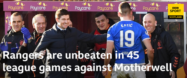 Nikola Katic celebrates with the Rangers bench