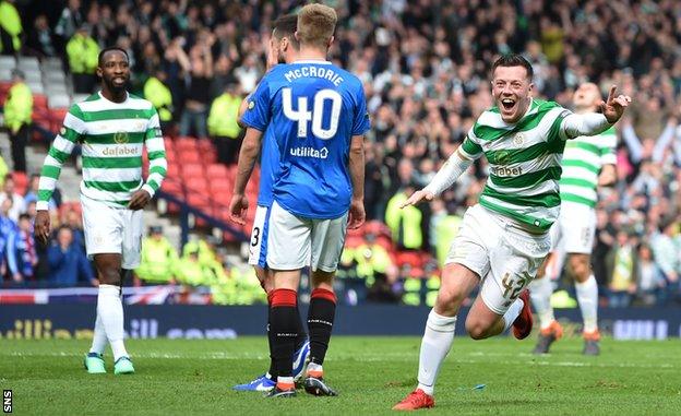 Celtic midfielder Callum McGregor celebrates against Rangers