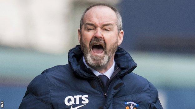 Steve Clarke bellows instructions to his Kilmarnock team