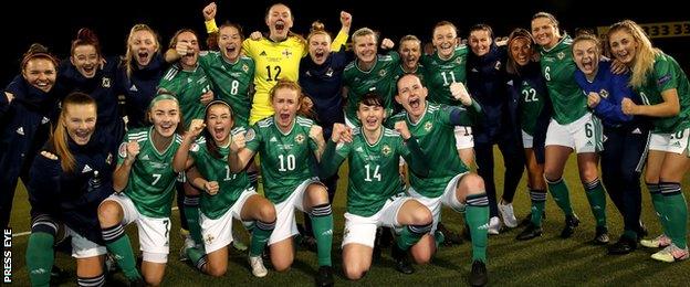 Northern Ireland celebrate after reaching a first-ever Euro 2022 play-off