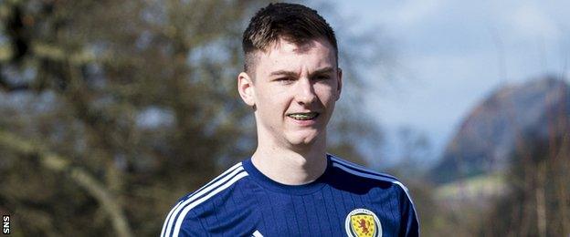 Celtic full-back Kieran Tierney in training with Scotland