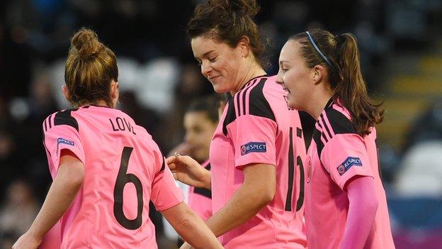 Scotland's Jennifer Beattie (centre) with Jo Love (left) and Caroline Weir