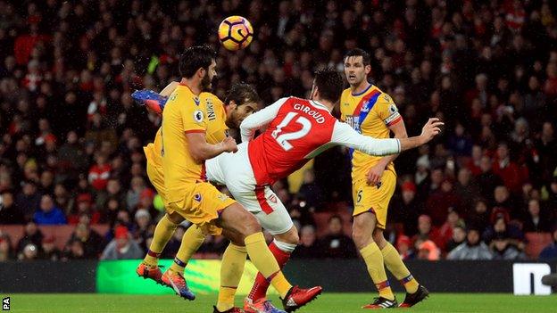 Arsenal striker Olivier Giroud scored with a 'scorpion' goal against Crystal Palace