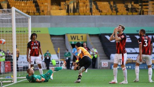 Raul Jimenez celebrates after scoring against Bournemouth