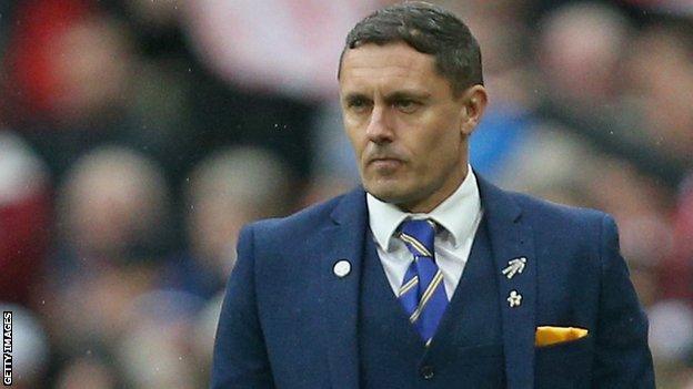 Paul Hurst watches his Shrewsbury side at Wembley