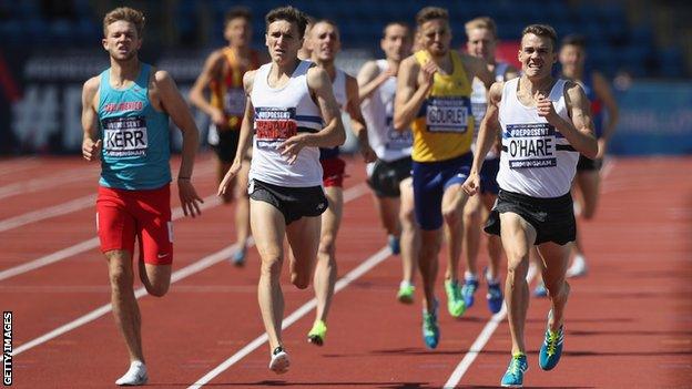 Josh Kerr, Jake Wightman and Chris O'Hare at the 2017 British Championships