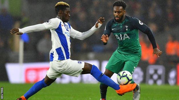 Danny Rose playing for Tottenham against Brighton