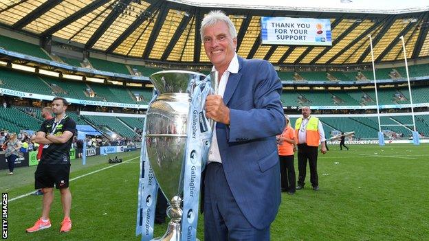 Saracens owner Nigel Wray with the Premiership trophy