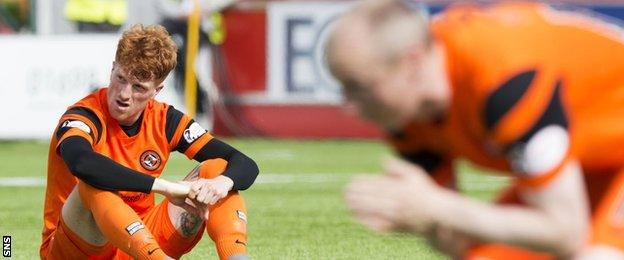 Dejected Dundee United players