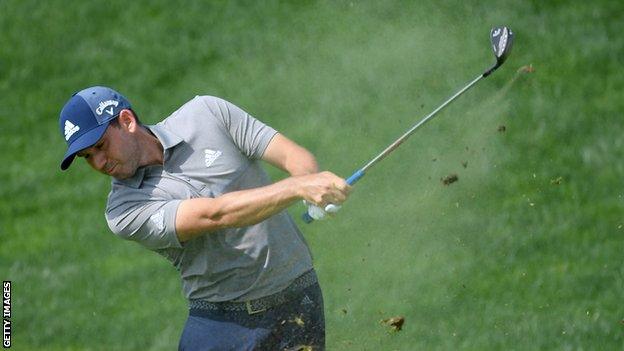Spanish golfer Sergio Garcia hits a wood shot