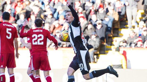 St Mirren striker Gavin Reilly celebrates scoring against Aberdeen