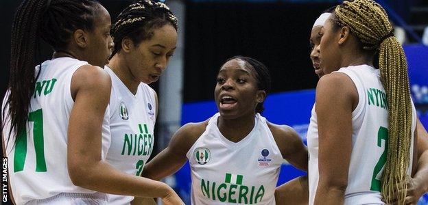 Nigeria women in action during a Women's World Cup qualifying game