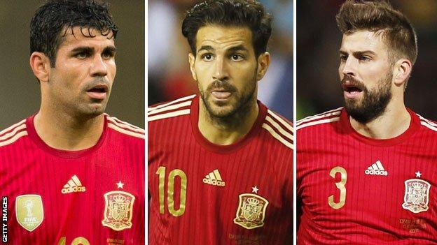 Diego Costa, Cesc Fabregas and Gerard Pique