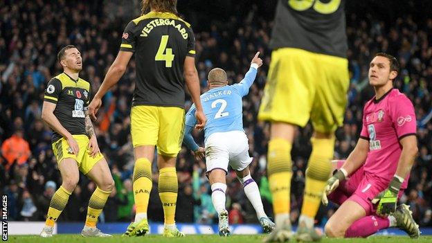 Kyle Walker celebrates scoring against Southampton