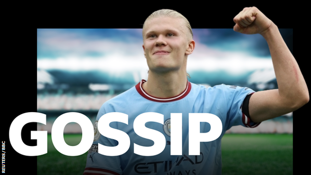 Erling Haaland and BBC gossip logo