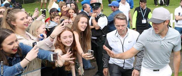 One Direction star Niall Horan is greeted by fans at Galgorm Castle on Wednesday