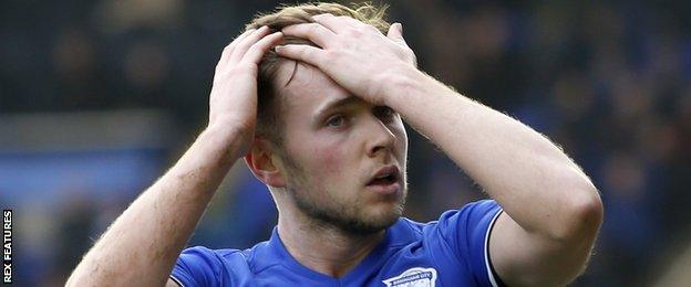 Birmingham City striker Greg Stewart shows his disappointment