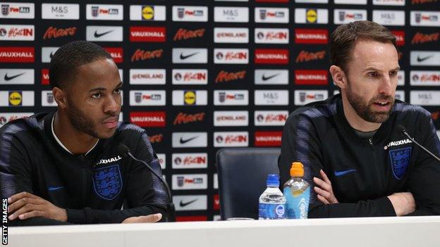 England's Raheem Sterling and Gareth Southgate