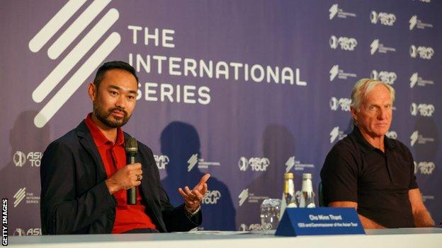 Asian Tour chief Cho Minn Thant (left) and Greg Norman