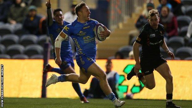 Luke Baldwin scored for Dragons against Worcester in the European Challenge Cup