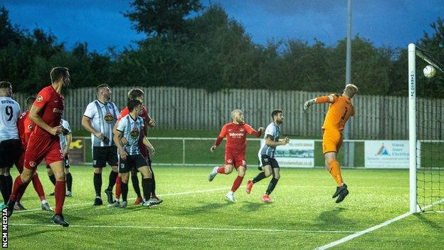 George Horan scores Connah's Quay's second goal against Cefn Druids