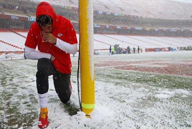 Kansas city Chiefs quaterback Patrick Mahomes prior to the game against Indianapolis Colts