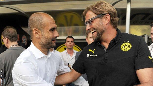 Pep Guardiola and Jurgen Klopp while managing Bayern Munich and Borussia Dortmund respectively