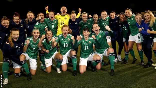 Northern Ireland celebrate securing a first-ever play-off for Euro 2022