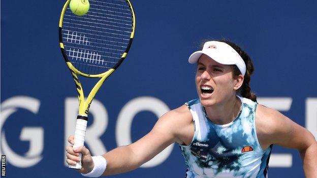 Johanna Konta hitting the ball at the Canadian Open