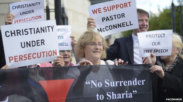 Supporters of Pastor McConnell outside court