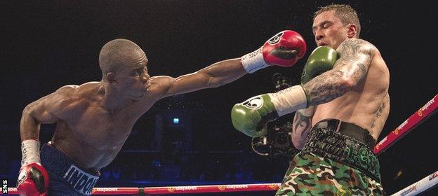 Julius Indongo uses his reach to trouble Ricky Burns