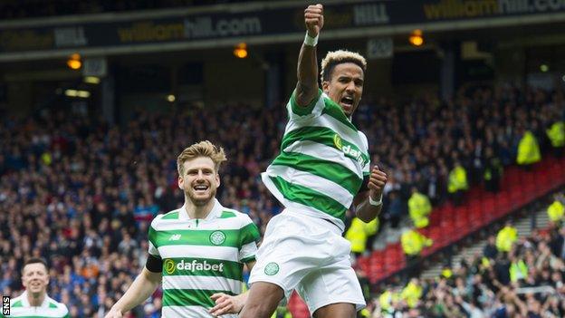 Scott Sinclair celebrates a goal against Rangers