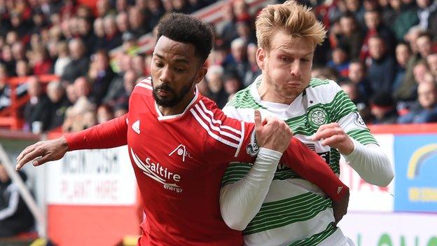 Aberdeen's Shay Logan challenges Celtic's Stuart Armstrong