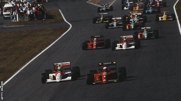 Alain Prost and Ayrton Senna at the 1990 Japanese Grand Prix