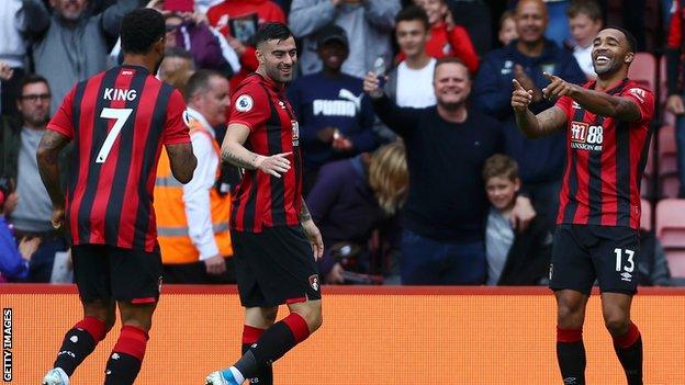 Callum Wilson celebrates scoring against West Ham